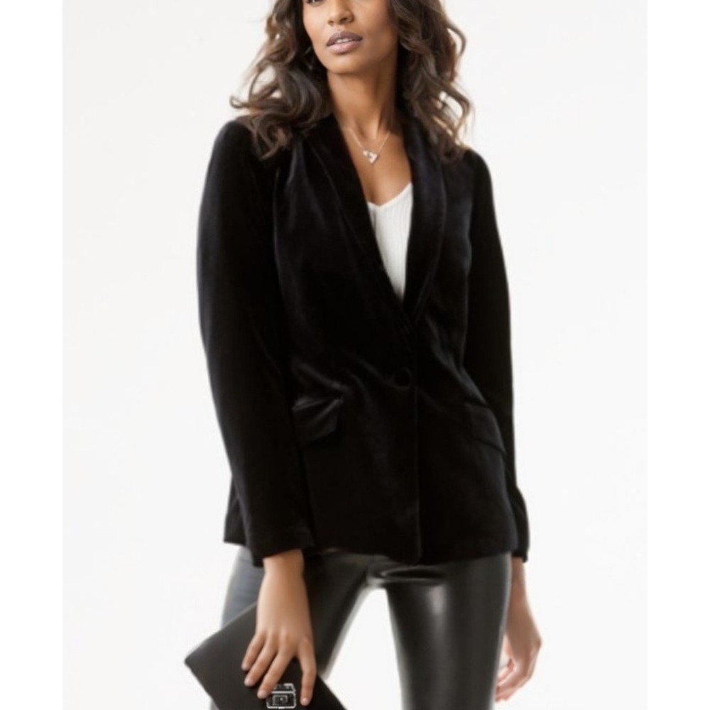 INC International Concepts Jacket Womens Petite Small Black Velvet Career‎ Chic